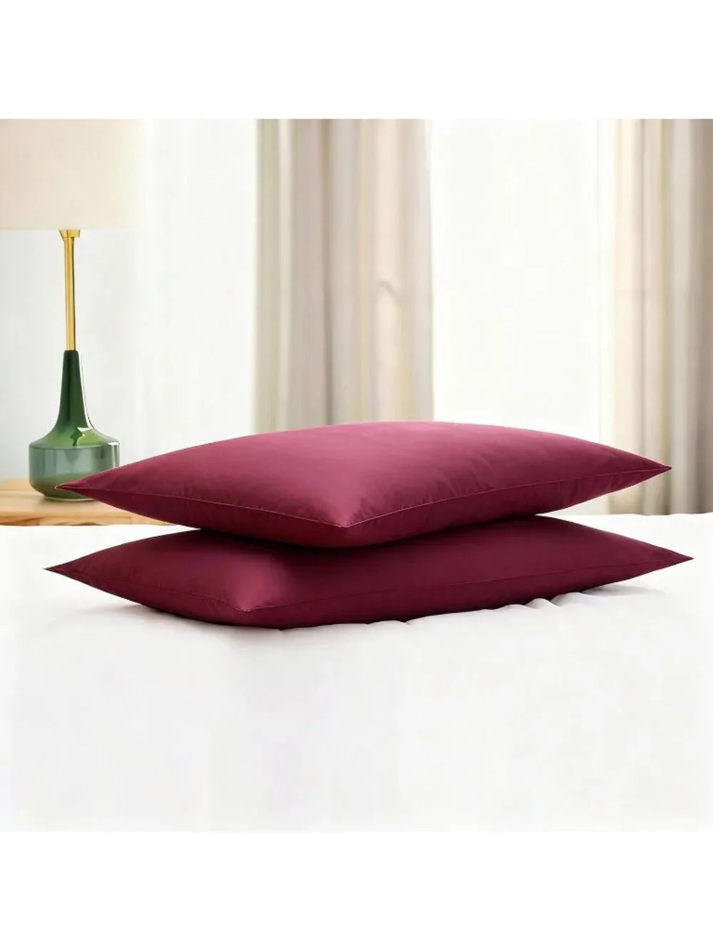 〽️Flat Thin Bed Pillows Standard Size Set of 2 Soft Down Alternative Burgundy